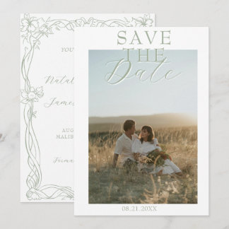 Elegantes Altgeld-Foto in Salbeigrün für eine retr Save The Date