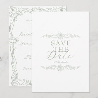 Elegantes Altgeld-Retro-Hochzeit in Salbeigrün Save The Date