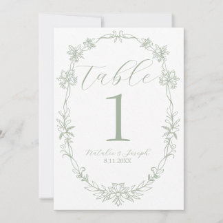Elegantes Altgeldgrün Hochzeitstisch Nummer Einladung