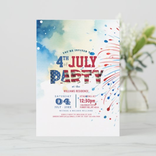 Elegantes Amerikanische Unabhängigkeitstag Party I Einladung (Stehend Vorderseite)