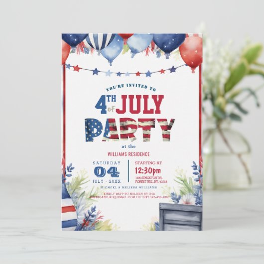 Elegantes Amerikanische Unabhängigkeitstag Party I Einladung (Stehend Vorderseite)