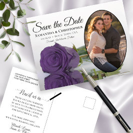Elegantes Amethyst Lila Rose Foto Save the Date Ankündigungspostkarte