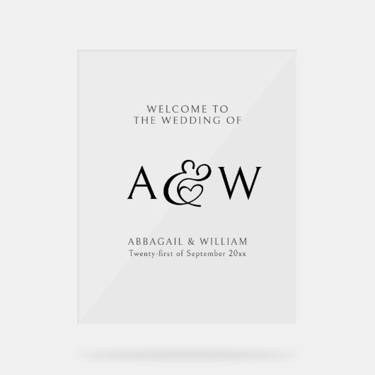 Elegantes Ampersand Monogram-Begrüßungszeichen Acrylschild (Vorderseite)