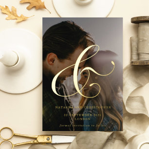 Elegantes Ampersand Overlay-Foto Save the Date Folieneinladung