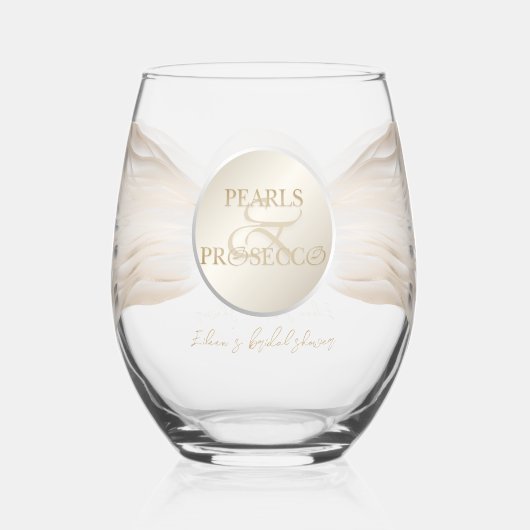 Elegantes Ampersand Perlen & Prosecco Brautparty Weinglas Ohne Stiel (Vorderseite)