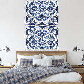 Elegantes andalusisches Mosaik | Vintages Blau Leinwanddruck (Insitu (Schlafzimmer))