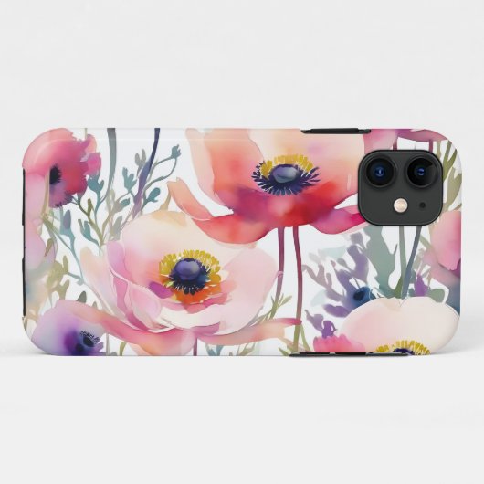Elegantes Anemone Muster Rosa und Lila Case-Mate iPhone Hülle (Rückseite (Horizontal))