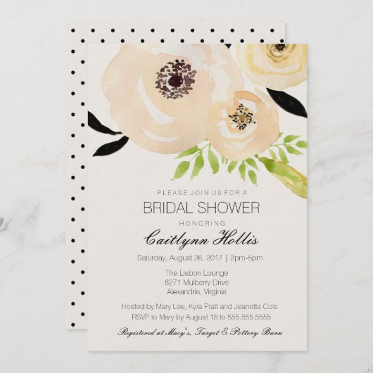 Elegantes Anemone Schwarz-weißes florales Brautpar Einladung (Vorne/Hinten)