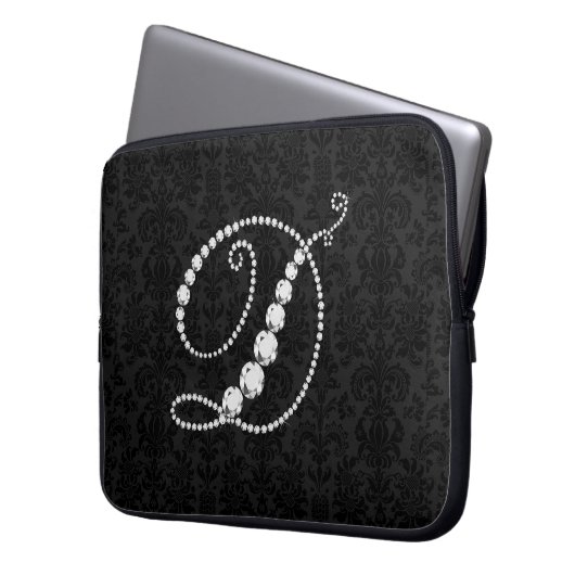 Elegantes Anfangs-D-Sparkling-Diamanten-Monogramm Laptopschutzhülle (Vorderseite Links)