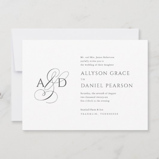 Elegantes Anfangsskriptmongramm-Hochzeit Einladung (Vorderseite)