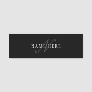 Elegantes anpassbares Monogramm   Schwarz Grau Wei Namensschild