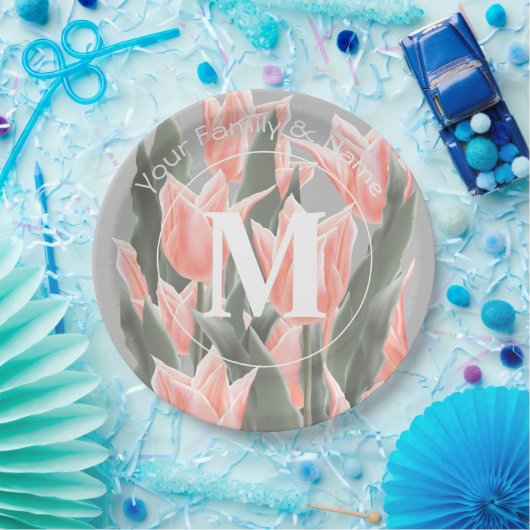 Elegantes Anstrich von Monogramm-Pfirsichfarben Pappteller (Party)