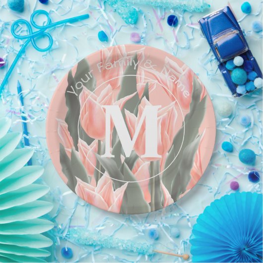 Elegantes Anstrich von Monogramm-Pfirsichfarben Pappteller (Party)