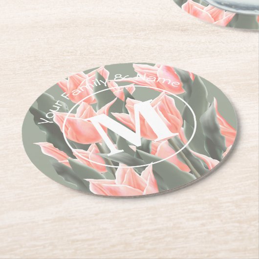 Elegantes Anstrich von Monogramm-Pfirsichfarben Runder Pappuntersetzer (Angewinkelt)