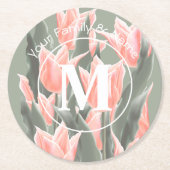 Elegantes Anstrich von Monogramm-Pfirsichfarben Runder Pappuntersetzer (Vorderseite)