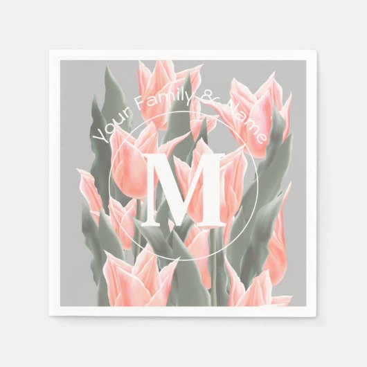 Elegantes Anstrich von Monogramm-Pfirsichfarben Serviette (Vorderseite)