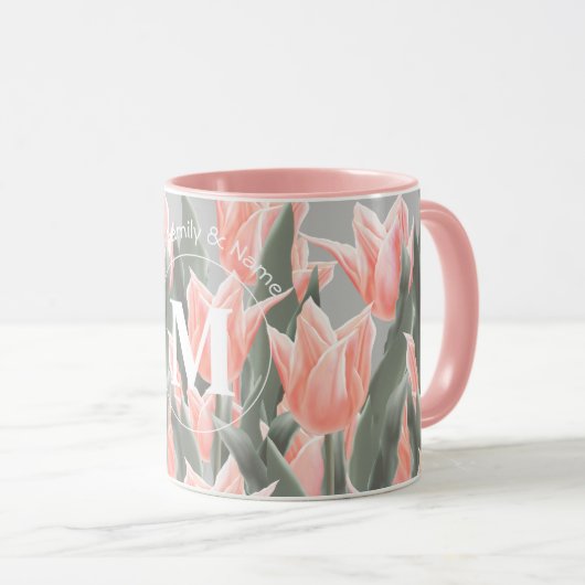 Elegantes Anstrich von Monogramm-Pfirsichfarben Tasse (VorderseiteRechts)