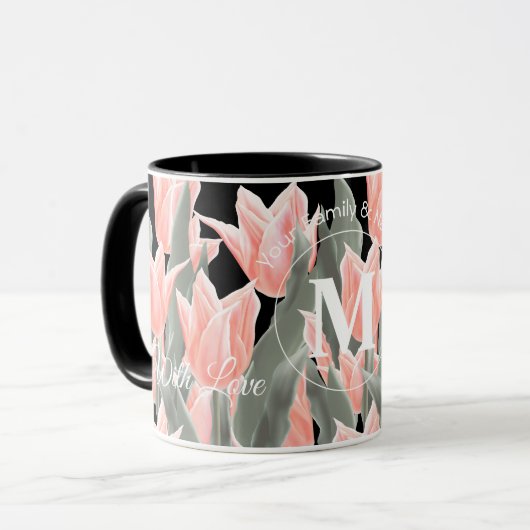 Elegantes Anstrich von Monogramm-Pfirsichfarben Tasse (Vorderseite Links)