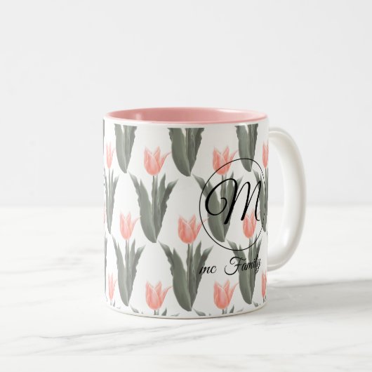 Elegantes Anstrich von Monogramm-Pfirsichfarben Zweifarbige Tasse (VorderseiteRechts)