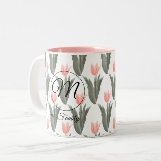 Elegantes Anstrich von Monogramm-Pfirsichfarben Zweifarbige Tasse (Vorderseite Links)