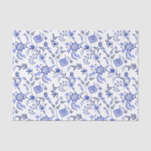 Elegantes antikes blaues BlumenChintz auf Weiß Seidenpapier