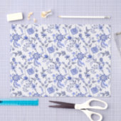 Elegantes antikes blaues BlumenChintz auf Weiß Seidenpapier (Handwerk)