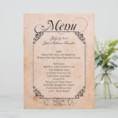 Elegantes antikes Blick-Hochzeits-Menü Menükarte (Stehend Vorderseite)