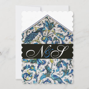 ELEGANTES ANTIKES FLORENTINISCHES BLAUES BLUMENMON EINLADUNG