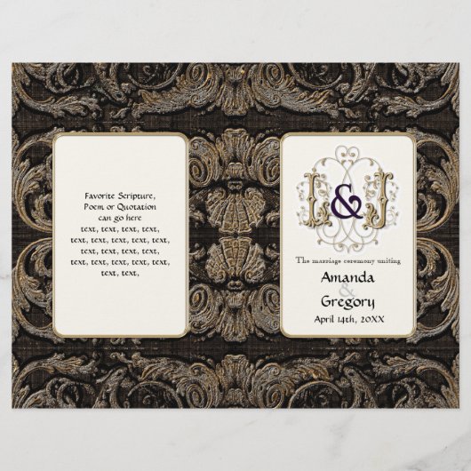 Elegantes antikes Gold Barock, Hochzeitsprogramm (Vorderseite)