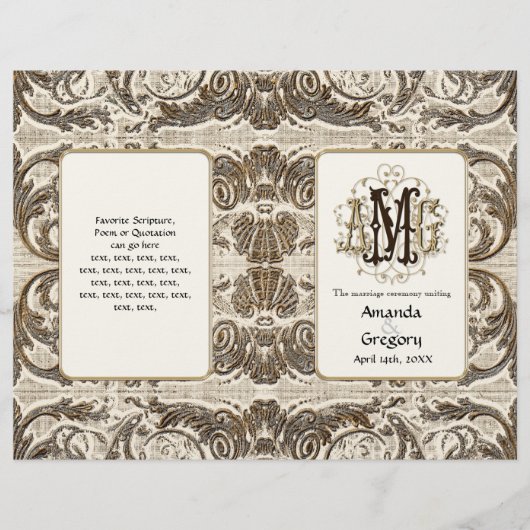 Elegantes antikes Gold Barock, Hochzeitsprogramm (Vorderseite)