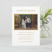 Elegantes antikes Gold Wedding Foto Save The Date (Stehend Vorderseite)