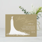 Elegantes antikes Gold Wedding Gown Brautparty Einladung (Stehend Vorderseite)