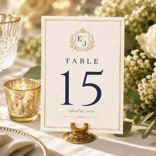 Elegantes antikes Monogramm Old Money Hochzeit Tischnummer