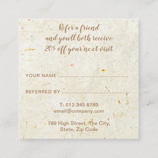 Elegantes antikes rustikales Skript Empfehlungskarte (Rückseite)