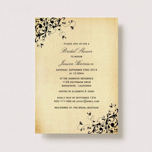 Elegantes antikes Wirbel Brautparty Einladung