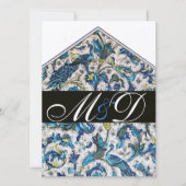 ELEGANTES ANTIQUE FLORENTINBLAUES BLUE FLORAL MONO EINLADUNG (Vorderseite)