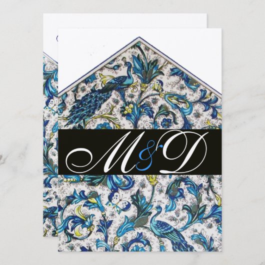 ELEGANTES ANTIQUE FLORENTINBLAUES BLUE FLORAL MONO EINLADUNG (Vorne/Hinten)