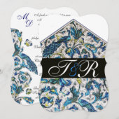 ELEGANTES ANTIQUE FLORENTINBLAUES BLUE FLORAL MONO EINLADUNG (Vorne/Hinten)