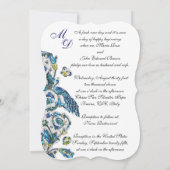 ELEGANTES ANTIQUE FLORENTINBLAUES BLUE FLORAL MONO EINLADUNG (Rückseite)