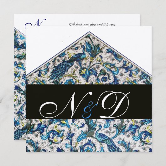 ELEGANTES ANTIQUE FLORENTINBLAUES BLUE FLORAL MONO EINLADUNG (Vorne/Hinten)