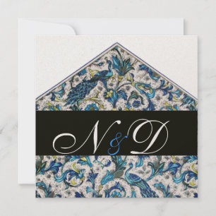 ELEGANTES ANTIQUE FLORENTINBLAUES BLUE FLORAL MONO EINLADUNG