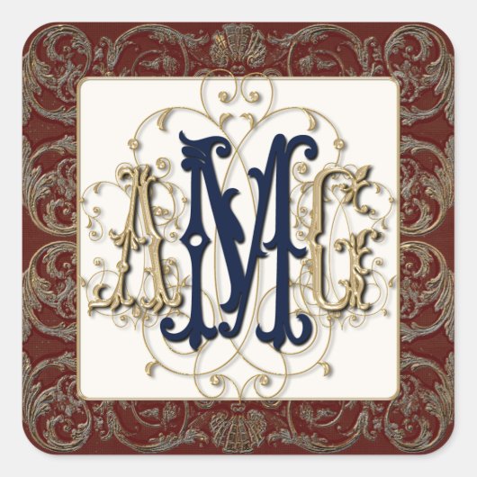 Elegantes Antiqued Gold Barock Mit Monogramm Siege Quadratischer Aufkleber (Vorderseite)