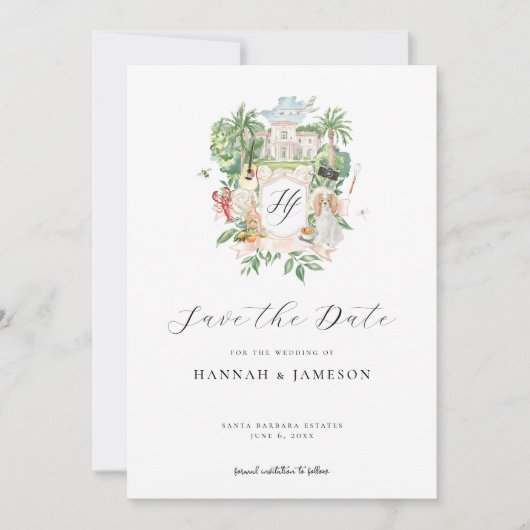 Elegantes Anwesen | Custom Wedding Wappen Save The Date (Vorderseite)