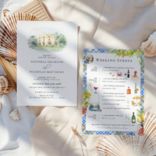 Elegantes Anwesen Illustriertes Hochzeitswochene Einladung