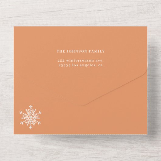 Elegantes Aprikosengebäck mit minimalem Foto All In One Einladung (Rückseite)