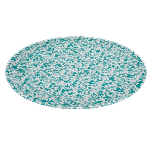 Elegantes Aqua-aquamarine Damast-Strudel-Rollen Schneidebrett (Ecke)