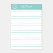 Elegantes Aqua Beruflich Monogram Business Post-it Klebezettel (Vorderseite)