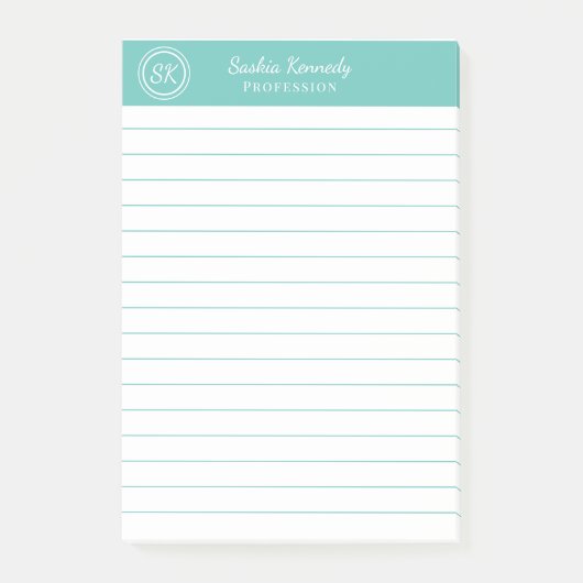 Elegantes Aqua Beruflich Monogram Business Post-it Klebezettel (Vorderseite)