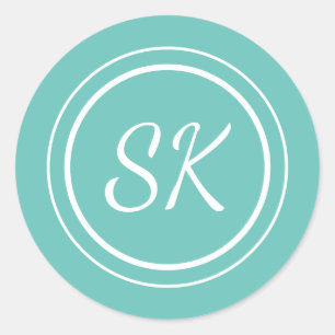 Elegantes Aqua Beruflich Monogram Business Runder Aufkleber