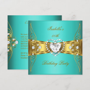 Elegantes Aqua Blau Gold Diamant Bild Einladung